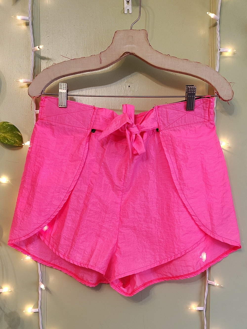 Women's Hot Neon Coral Pink Tear Away Windbreaker Shorts S